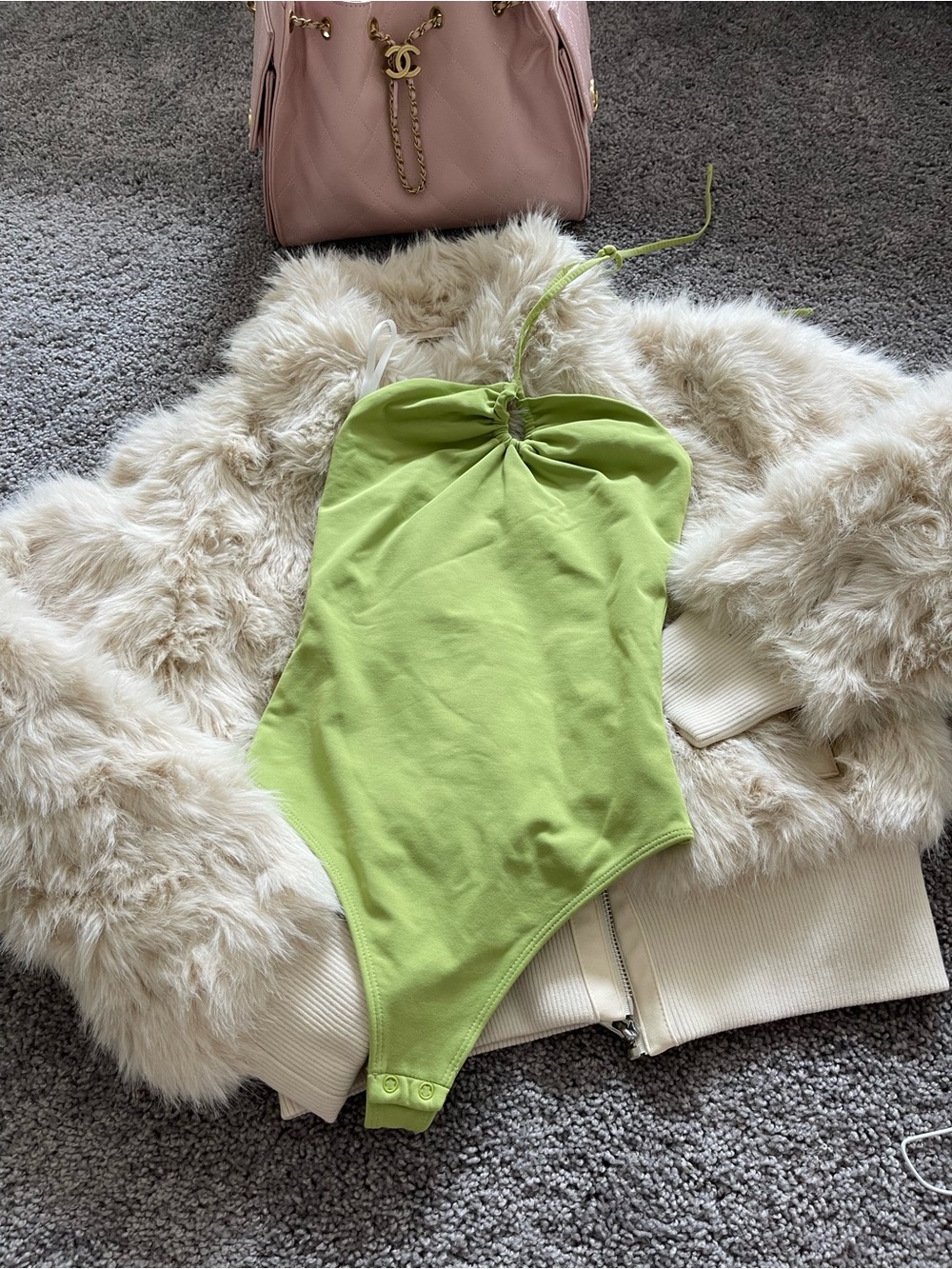 Babaton Lime Green Halter One-Piece Bodysuit